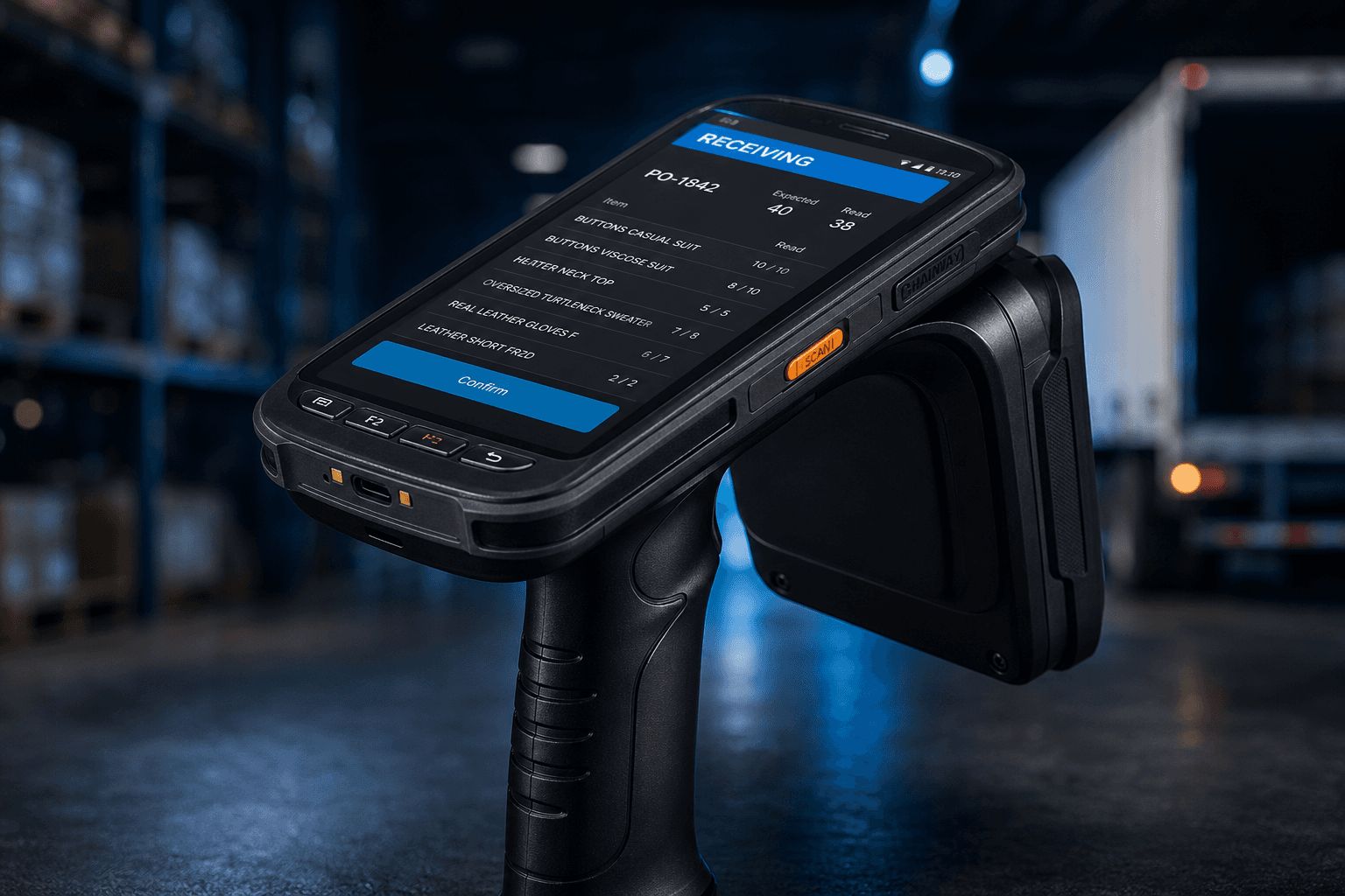 Chainway C72 handheld showing a receiving screen